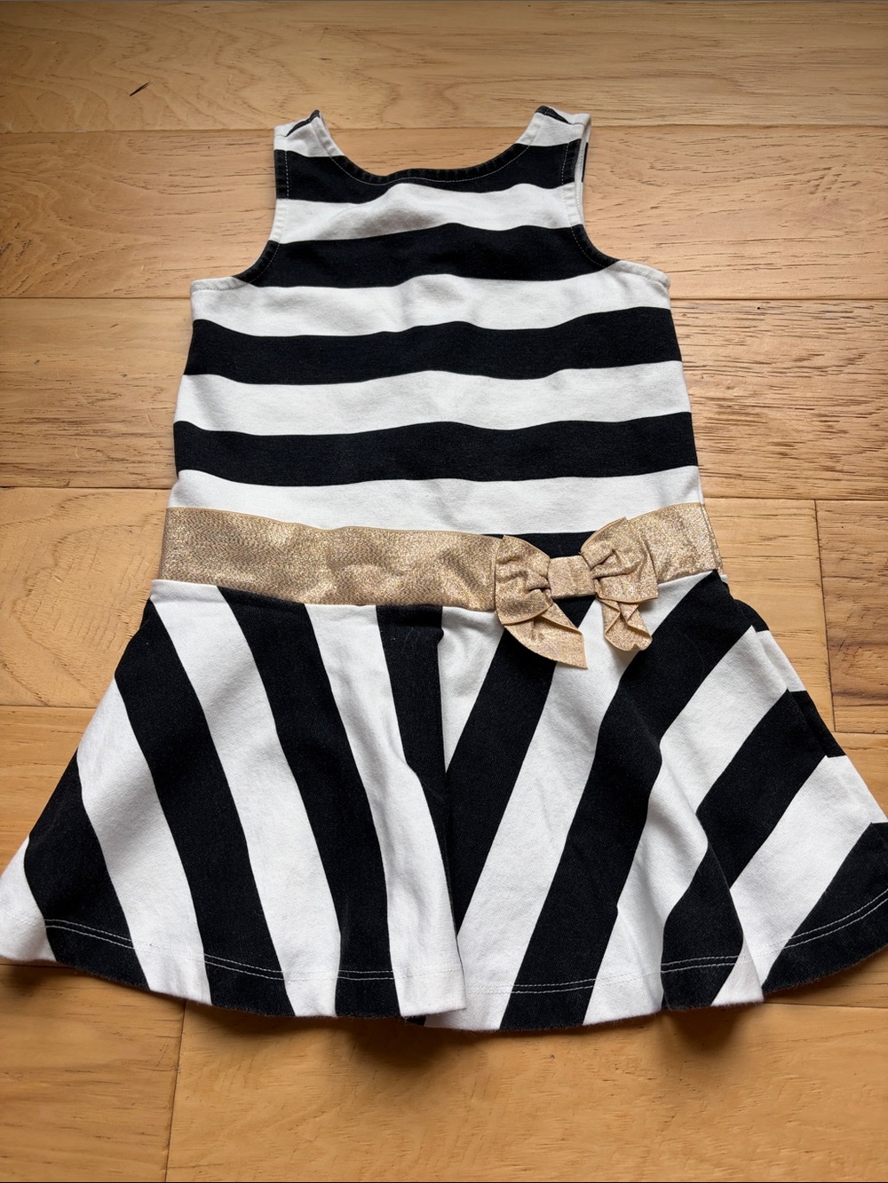 Janie and Jack Black and White Striped Dress with Gold Bow Belt